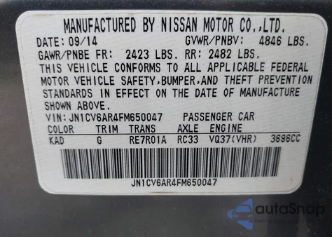 2015 Infiniti Q40 z USA, uszkodzony, nr VIN JN1CV6AR4FM650047